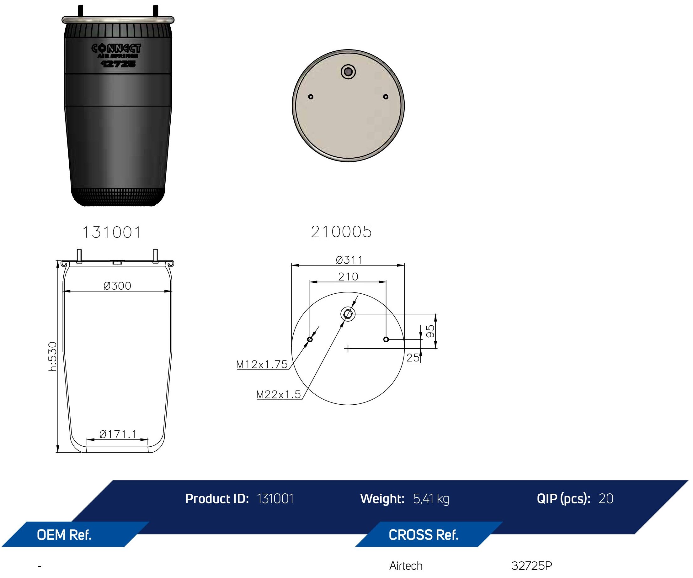 12725 AIR SPRING WITHOUT PISTON