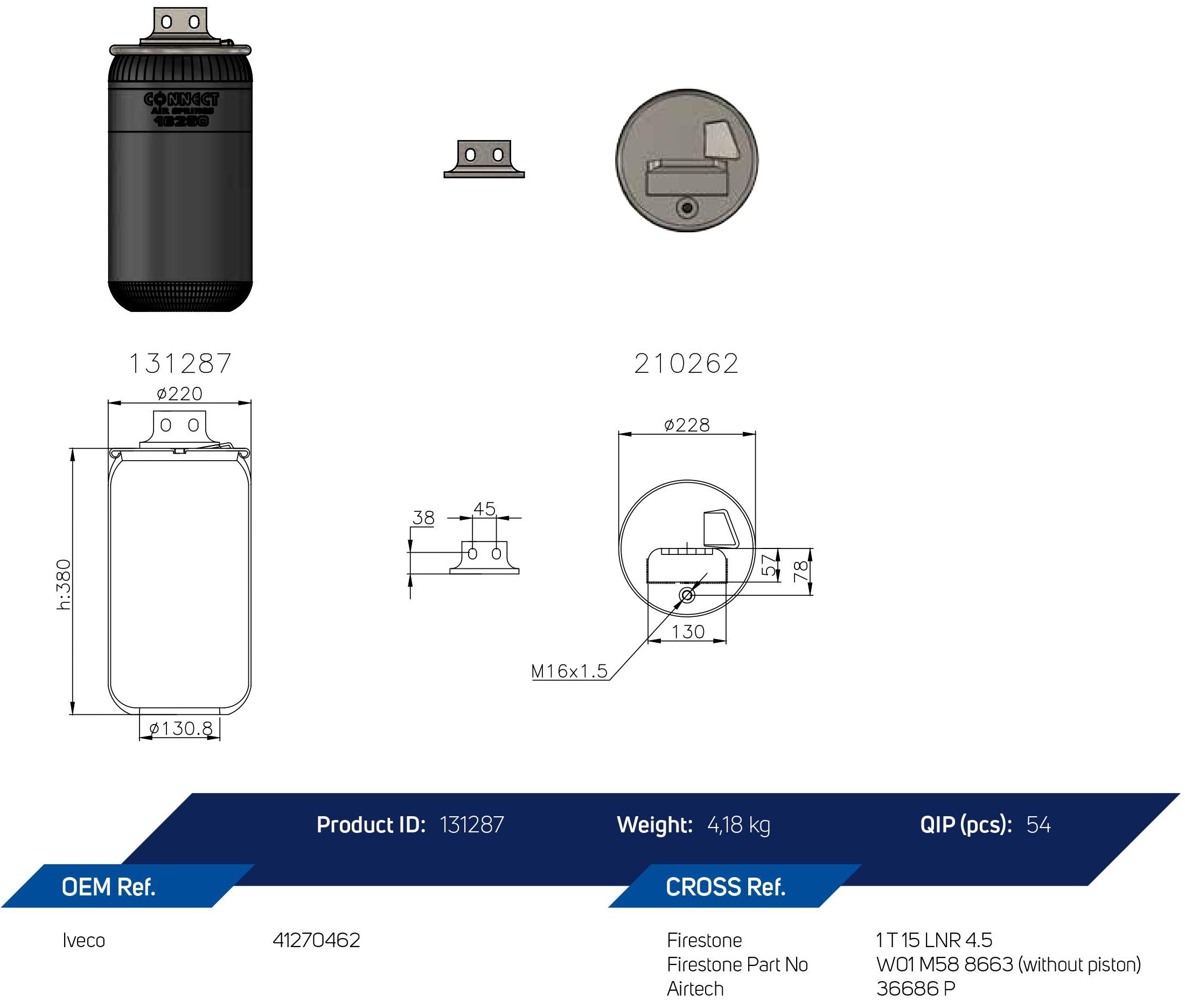 16290-01 FRONT LEFT RUBBER AIR SPRING IVECO