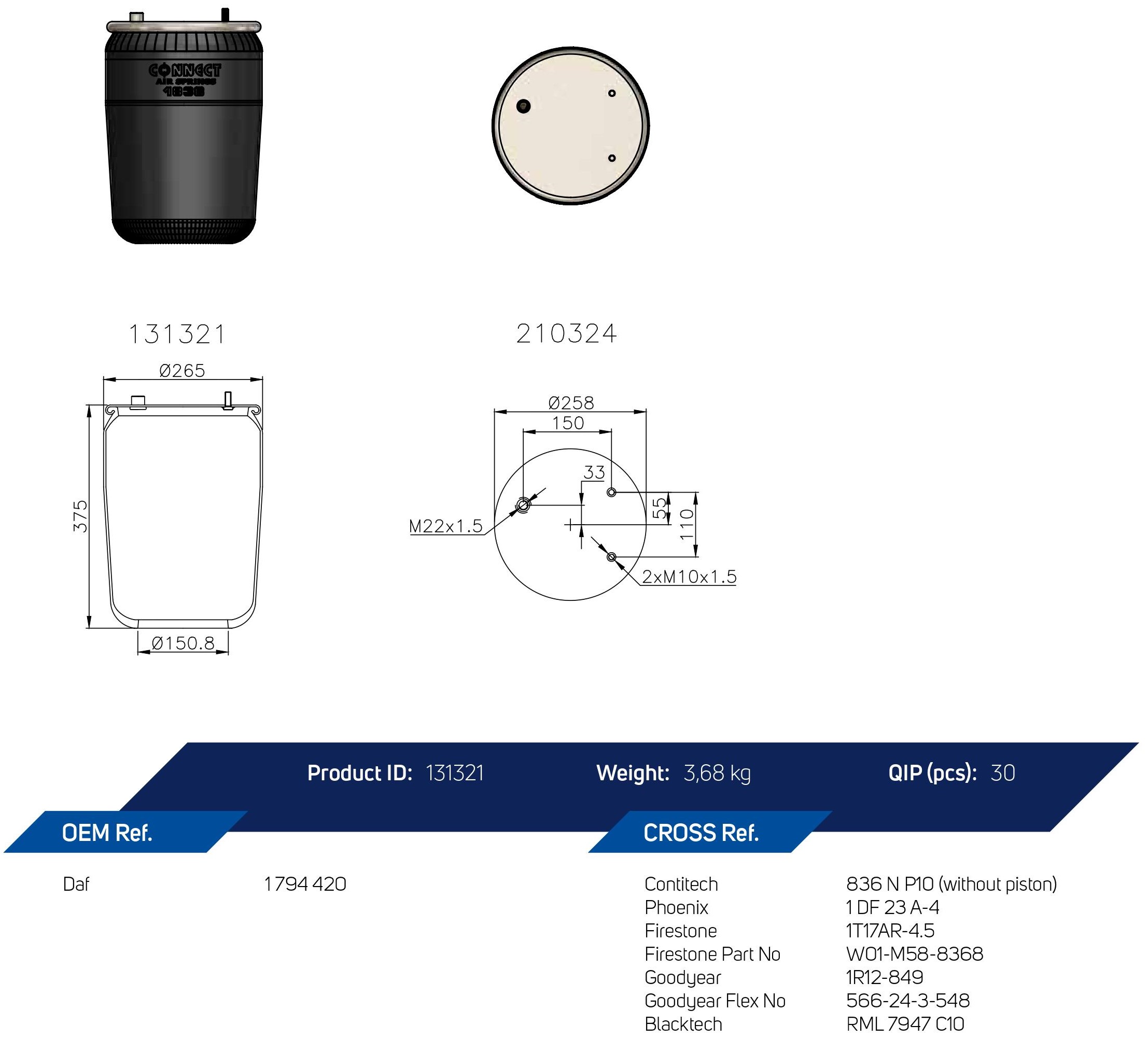 1836-10 DAF NEW MODEL RUBBER AIR SPRING