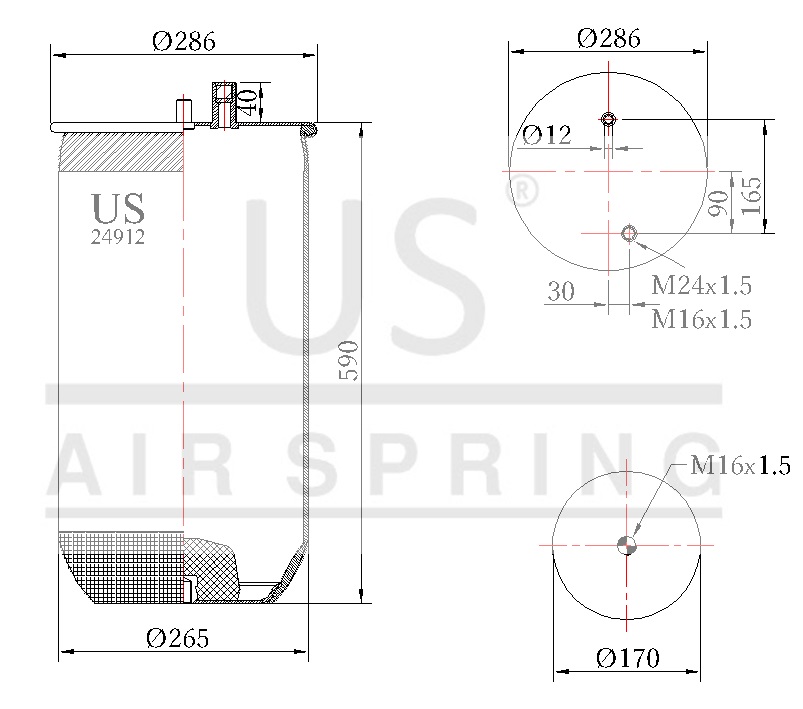 24912 P10 AIR SPRING WITHOUT PISTON ONE PATH