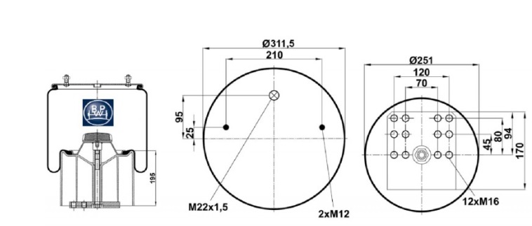 881 COMPLETE AIR SPRING WITH PLASTIC PISTON